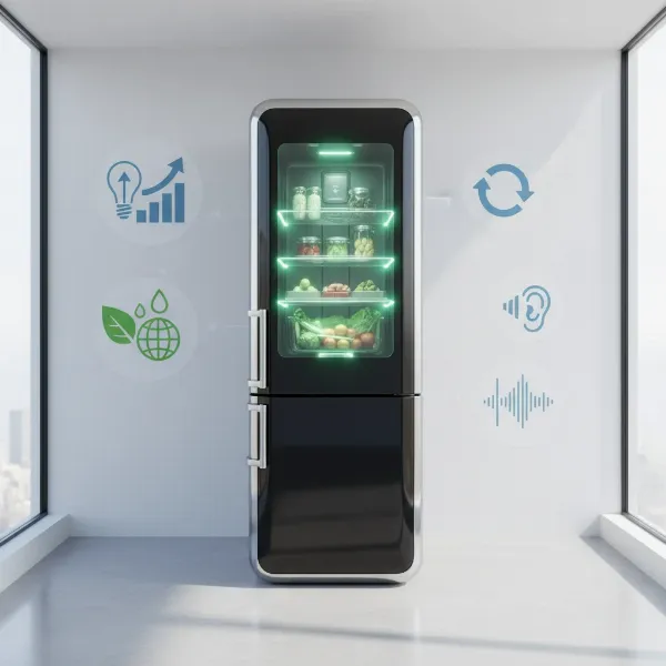 A visually appealing graphic illustrating the key benefits of magnetic refrigeration, such as energy savings and environmental impact.